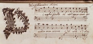 Strona zbioru partytur Alessandro Stradelli autorstwa Ambrogio Preda