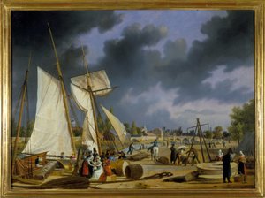 Port Caen, Louis Garneray, sd. ok. 1820, Olej na płótnie, H. 0,330; L. 0,460. CCIP Dz. autorstwa Ambroise Louis Garneray