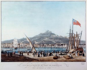 Widok na port w Marsylii pod akwarelą Restauracji Ambroise Louis Garneray (1783-1857) Marsylia z XIX wieku, Musee de la Marine autorstwa Ambroise Louis Garneray