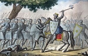 Ludwik VI, znany jako „Gros” (1081 - 1137), w bitwie pod Brenneville usiłuje usunąć Normandię z rąk króla Henryka I w 1119 r. - Zaprojektowany i wyryty przez Ambroise Tardieu w 1825 r. autorstwa Ambroise Tardieu