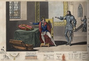 Ludwik XI (1423-1483) jest więziony w Peronne, a ze swojego mieszkania może zobaczyć wieżę, w której Karol III zmarł po 6 latach niewoli. Wolność odzyskał dopiero po złożeniu przysięgi na Krzyż Karola Wielkiego, że dotrzyma wierności traktatowi, który… autorstwa Ambroise Tardieu