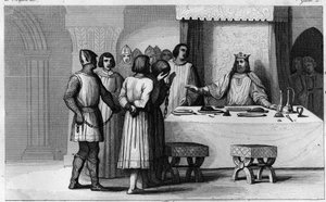 Robert II Pobożny (ok. 970-1031) uwalnia konspiratorów - Robert II dit „Pobożny” (ok. 972-1031), dynastia Kapetów - Wiedząc, że 2 konspiratorów zostało skazanych na śmierć, uczynił ich communier, traktuj pięknie, a potem oddaj się wolności - ang autorstwa Ambroise Tardieu