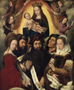 Niderlandzki: Maryja z Dzieciątkiem w otoczeniu aniołów, proroków i sybilli Deipara Virgo autorstwa Ambrosius Benson