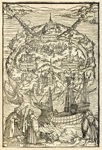 Mapa Nowej Wyspy Utopii z wydania Utopii z 1518 r. autorstwa Sir Thomasa More