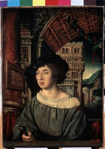 ""Portret młodzieńca"" Postać wysokiej rangi, utrzymana w stylu renesansowym. Obraz Ambrosiusa Holbeina (1494-około 1520) 1518 Wymiary 44x32,5 cm Ermitaż, Sankt Petersburg