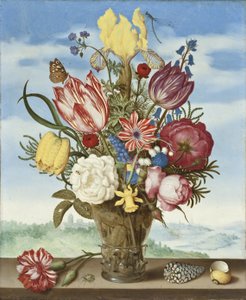 Bukiet kwiatów na półce autorstwa Ambrosius the Elder Bosschaert