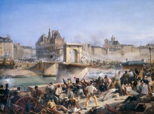 Atak na Hotel de Ville i walka na Pont d’Arcole, 28 lipca 1830 r. autorstwa Amédée Bourgeois