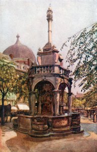 Le Perron Liegeois, Liege (kolorowa litografia) autorstwa Amedee (after) Forestier