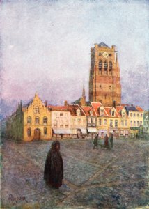 Wieża św. Mikołaja, Furnes (kolorowa litografia) autorstwa Amedee (after) Forestier