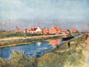 Wieś i kanał, Adinkerque (kolorowa litografia)