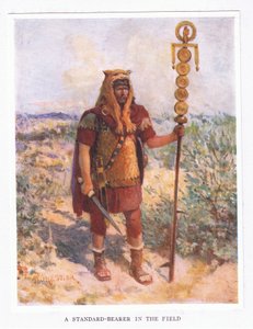 Sztandar w polu, ilustracja z Żołnierza rzymskiego, 1928 autorstwa Amedee Forestier