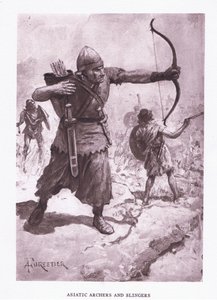 Azjatyccy łucznicy i procarze, ilustracja z filmu Żołnierz rzymski, 1928