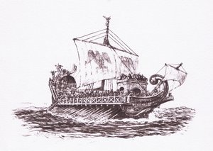 Patrol floty: statki rzymskie, ilustracja z filmu Żołnierz rzymski, 1928