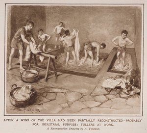 Fullers przy pracy, z artykułu zatytułowanego „The Country Life of the Romans in England” w Illustrated London News autorstwa Amedee Forestier