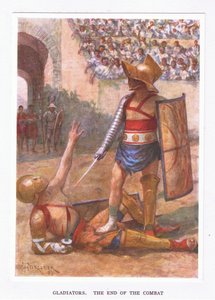 Gladiatorzy, koniec walki, ilustracja z filmu Żołnierz rzymski, 1928 autorstwa Amedee Forestier