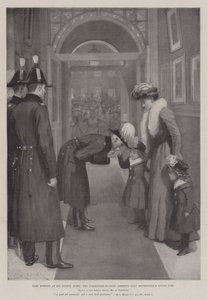 Lord Roberts w swoim londyńskim hotelu, głównodowodzący wita małą dziewczynkę Lady Settrington