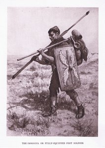 Impeditus lub w pełni wyposażony żołnierz piechoty, ilustracja z filmu Żołnierz rzymski, 1928