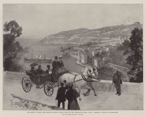 Królowa w Cimiez, Jej Wysokość wraca z Drive przy Villefranche Road, HMS Cambrian leżący na Villefranche
