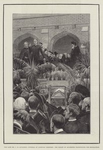 Nieżyjący już pan CH. Spurgeon, pogrzeb na cmentarzu Norwood, biskup Rochester ogłaszający błogosławieństwo