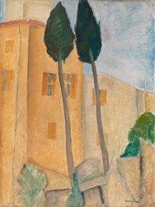 Cyprysy i domy w Cagnes autorstwa Amedeo Modigliani