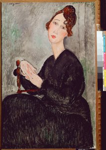 Portret Dedie Hayden (D.H.) Kobieta ubrana na czarno ma melancholijny wyraz twarzy. Obraz Amedeo Modiglianiego (1884-1920) 1918 Wym. 92x60 cm Paryż, musee National dart moderne autorstwa Amedeo Modigliani