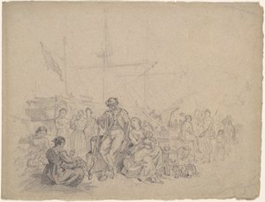 Scena na dokach autorstwa American 19th Century