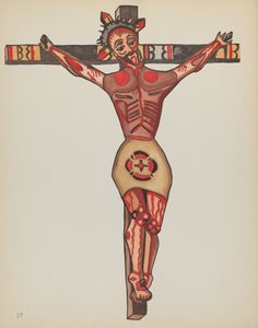 Tabliczka 27: Chrystus ukrzyżowany: z portfolio "Hiszpańskie wzory kolonialne Nowego Meksyku" autorstwa American 20th Century