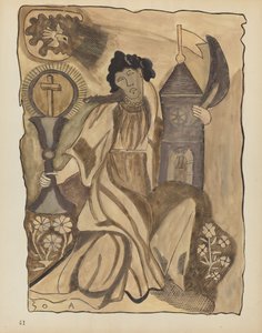 Tablica 41: Św. Barbara: Z portfolio "Hiszpańskie wzory kolonialne Nowego Meksyku" autorstwa American 20th Century