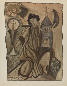 Tablica 41: Św. Barbara: Z portfolio "Hiszpańskie wzory kolonialne Nowego Meksyku" autorstwa American 20th Century