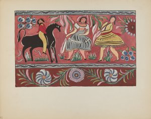 Tabliczka 42: Malowana Skrzynia Projekt: Z Portfolio "Hiszpańskie Wzory Kolonialne Nowego Meksyku" autorstwa American 20th Century