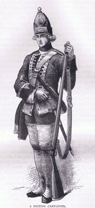 Brytyjski grenadier, ilustracja z Cassells History of the United States wydana przez Cassell, Petter & Galpin, c.1900 (lito) autorstwa American English school