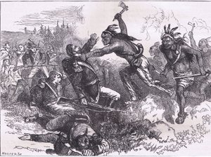 Atak Indian w Fort Dearborn, ilustracja z Cassells History of the United States wydana przez Cassell, Petter & Galpin, ok. 1900 (litografia)