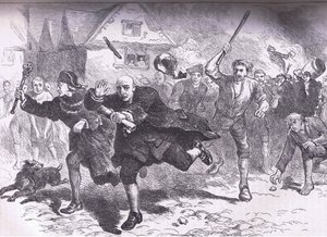 Ucieczka Hutchinsona przed buntownikami 1766, ilustracja z Cassells History of the United States wydana przez Cassell, Petter & Galpin, c.1900