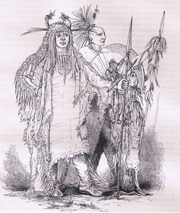 Grupa Indian pogranicznych, ilustracja z Cassells History of the United States wydana przez Cassell, Petter & Galpin, c.1900 (lito) autorstwa American English school