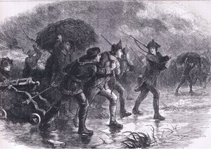 Nocne Maoeuvres Amerykanów w Bostonie, ilustracja z Cassells History of the United States wydanej przez Cassell, Petter & Galpin, c.1900 (litografia) autorstwa American English school