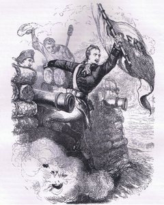 Sierżant Jasper odzyskuje flagę, ilustracja z Cassells History of the United States wydanej przez Cassell, Petter & Galpin, ok. 1900 (lit.) autorstwa American English school