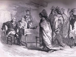 Wizyta Pontiaca i Indian u majora Gladwina 1763, ilustracja z Cassells History of the United States wydana przez Cassell, Petter & Galpin, c.1900 (litografia)