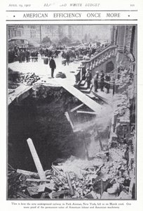 Zawalenie się fragmentu tunelu metra na Park Avenue, Nowy Jork, USA, 22 marca 1902 (zdjęcie czarno-białe) autorstwa American Photographer (after)