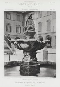 Fontanna na Piazza Del Municipio, Prato, Włochy (zdjęcie b / w) autorstwa American Photographer (after)