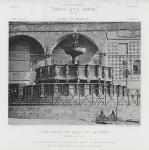 Fontanna na Piazza Del Municipio, Perugia, Włochy (zdjęcie czarno-białe) autorstwa American Photographer (after)