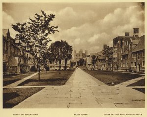 Uniwersytet Princeton: Henry i Foulke Hall; Wieża Blaira; Klasa 1901 i Laughlin Halls (zdjęcie czarno-białe) autorstwa American Photographer (after)