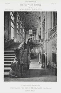 Honorowe schody w Palazzo Madama, Turyn, Włochy (zdjęcie czarno-białe) autorstwa American Photographer (after)