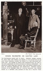 Thomas Edison odtwarza swoje elektryczne światło dla prezydenta Herberta Hoovera i Henry