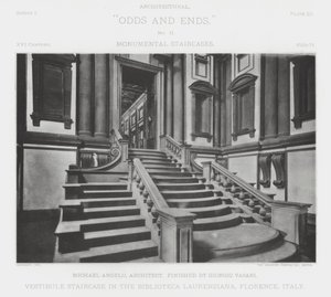 Schody do przedsionka w Biblioteca Laurenziana, Florencja, Włochy (zdjęcie czarno-białe) autorstwa American Photographer (after)