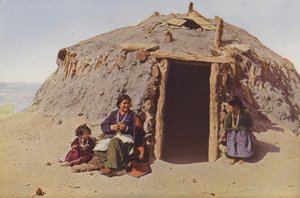 Elle z Ganado, budynek Indian, Albuquerque, najsłynniejsza tkaczka wśród Navajos (zdjęcie kolorowe) autorstwa American Photographer