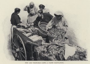 Wózki na ryby i warzywa, dokładna kalkulacja (zdjęcie czarno-białe) autorstwa American Photographer