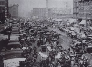 Haymarket Square pełen powozów konnych, Chicago autorstwa American Photographer