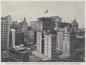 Patrząc na południowy zachód od dachu budynku Woodbridge, róg ulic Johna i Williama (zdjęcie czarno-białe) autorstwa American Photographer