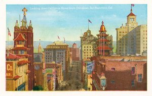 Spojrzenie w dół California Street z Chinatown, San Francisco, Kalifornia (zdjęcie kolorowe) autorstwa American Photographer