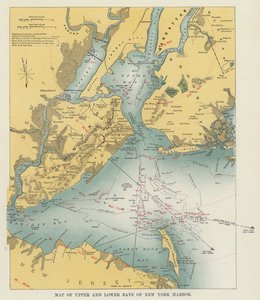 Mapa górnych i dolnych zatok nowojorskiego portu (zdjęcie czarno-białe) autorstwa American Photographer
